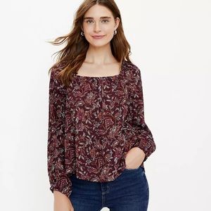 LOFT Floral Square Neck Blouse (L)
